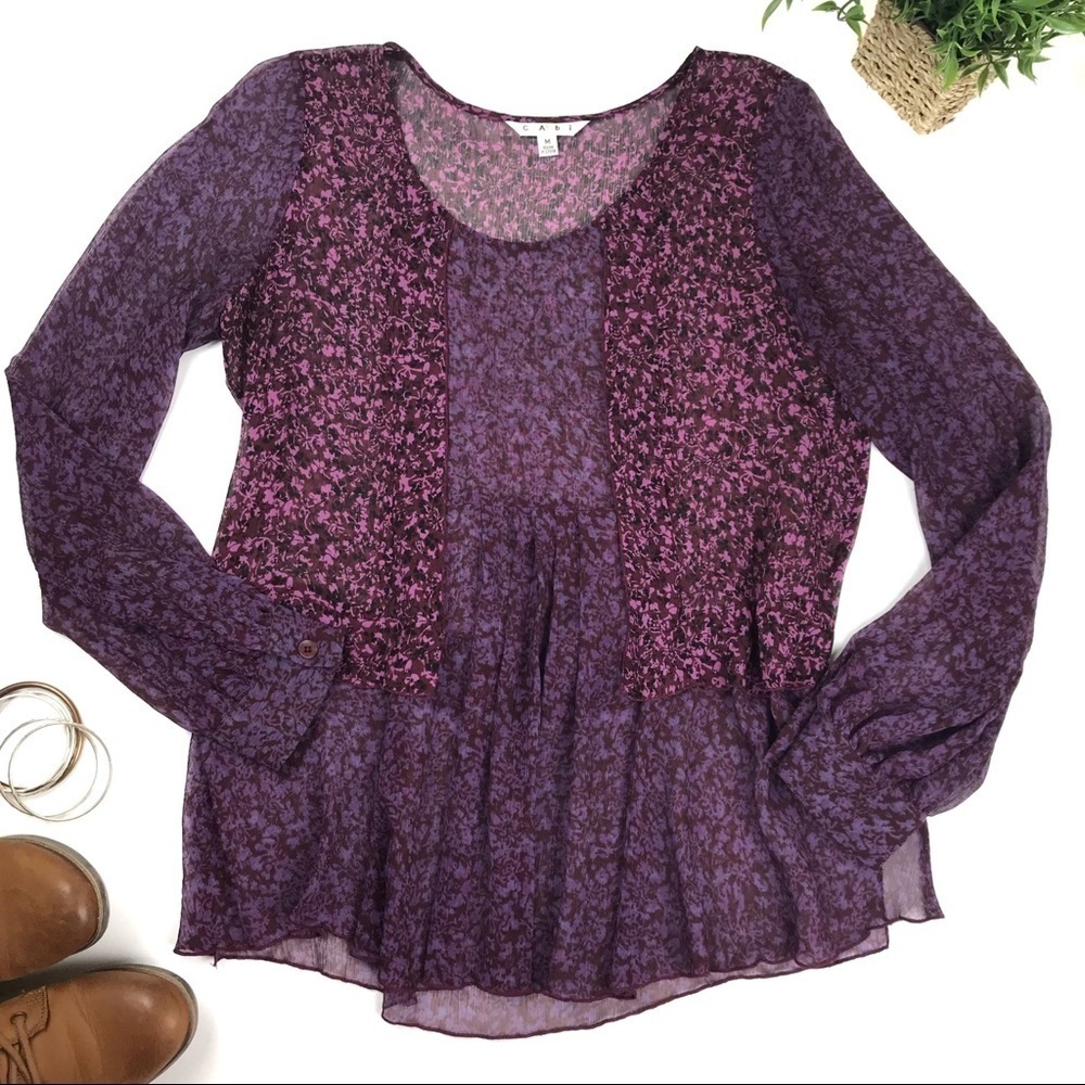Cabi #823 Sonnet Silk Boho Sheer Floral Print Blouse Top M